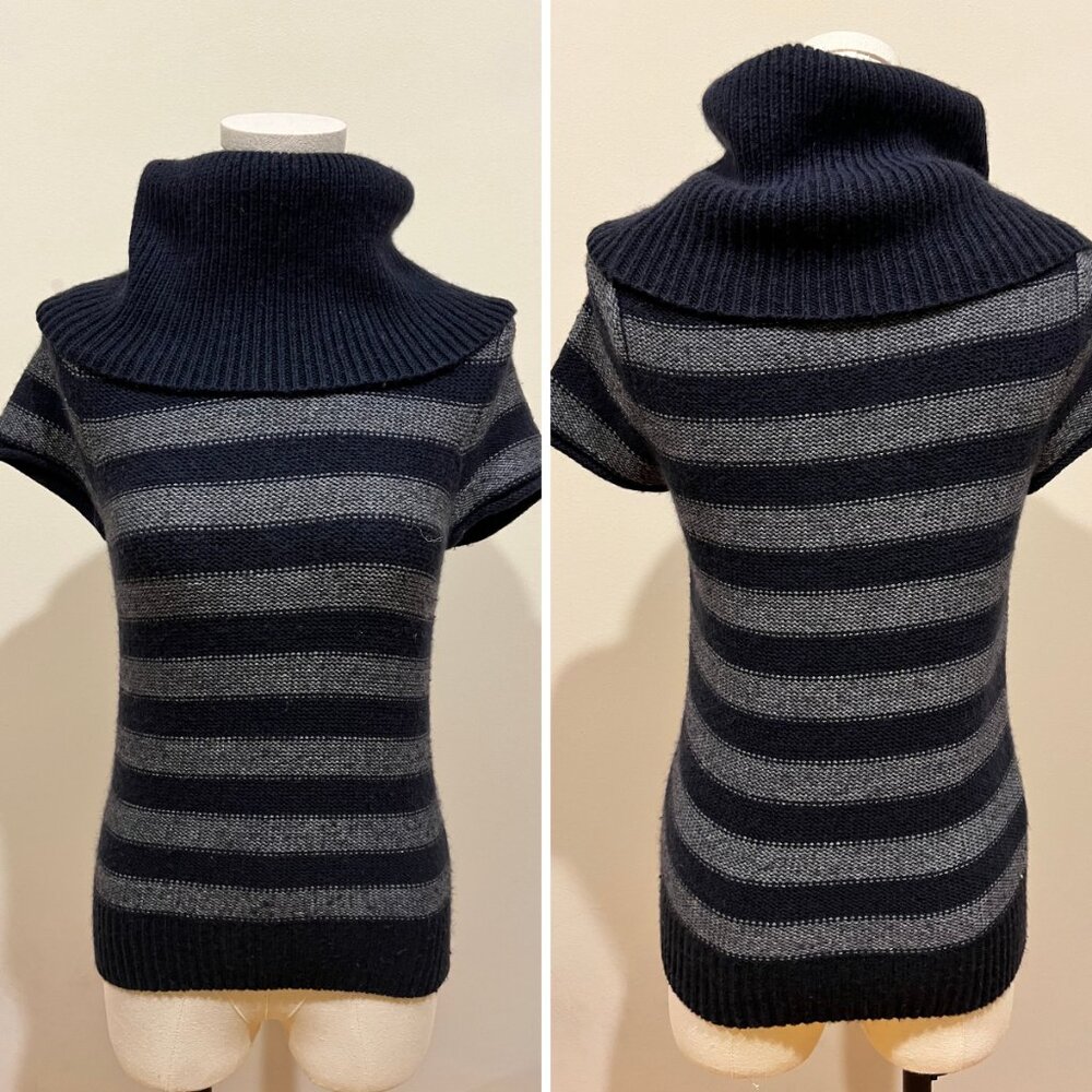 BCBG Maxazria Women Navy Gray Stripe Cowl Neck Sweater Size XS